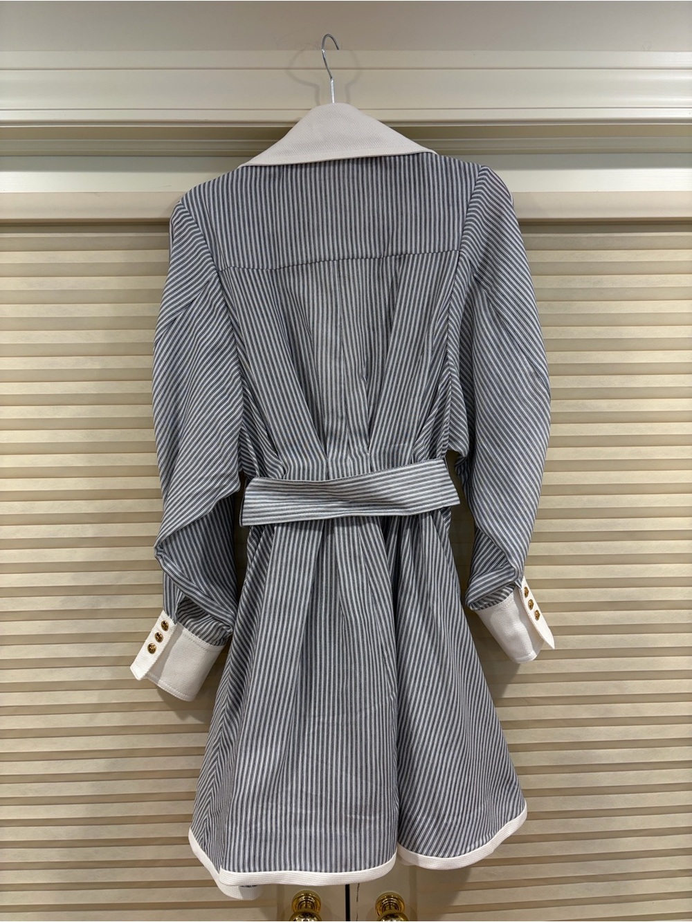 NWOT Zimmermann Gray Striped Shirt Dress with White Trim, Size AU 2 = M - Picture 7 of 9